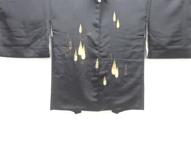 抽象樹木に梅・楓模様一つ紋絵羽織